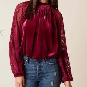 John Mark Velvet Mock Neck Ballon Sleeve Top